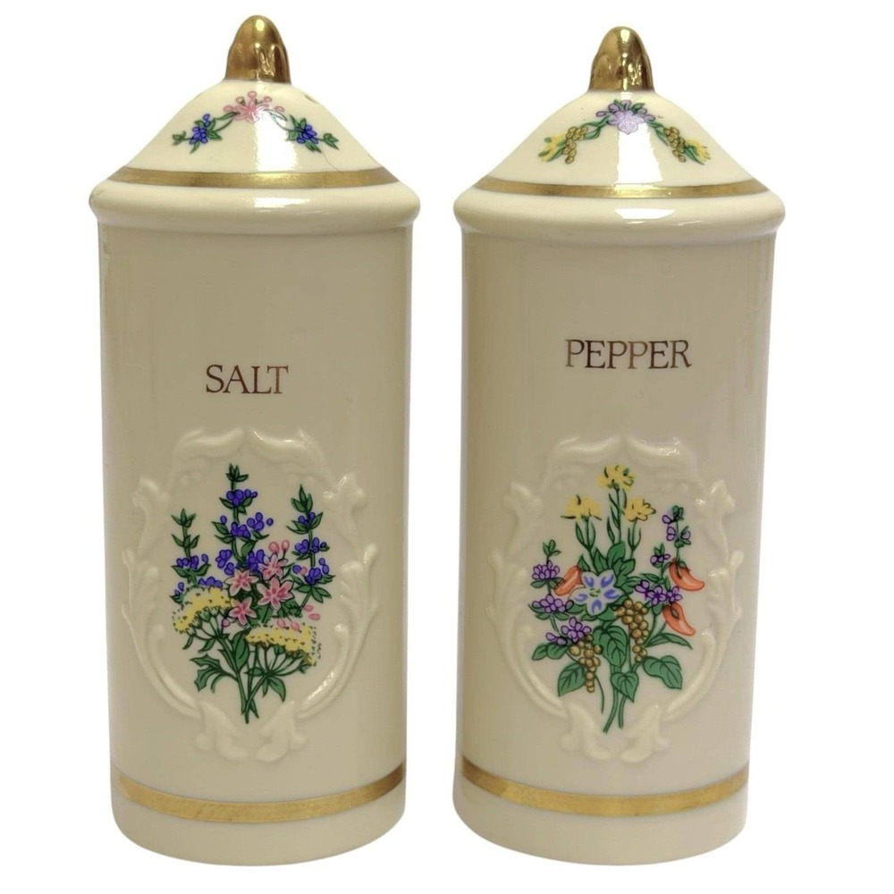 Vintage 1994 Lenox Spice Garden Fine Porcelain Salt & Pepper Shakers Floral 5"